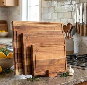 Tabla de Cortar Rectangular de Madera con Bordes Tallados, Tabla de Madera Natural para Preparación de Alimentos en la Cocina, Servir y Rebanar Queso, Uso Doméstico - Product Image 2