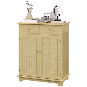 Buffet de cuisine en bois massif avec 2 tiroirs et étagère réglable, meuble de rangement sur pied naturel pour villa, ferme ou salle à manger - Product Image 1