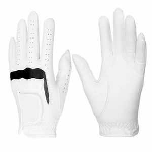 Gants de golf antidérapants en cuir Cabretta blanc avec fermeture à enfiler et sangle noire pour sports de plein air unisexes - Product Image 1