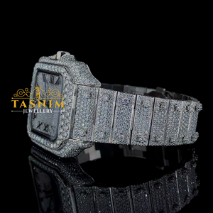 Reloj de la Mejor Calidad para Hombre con Diamante de Moissanita VVS Esfera Cuadrada Acero Inoxidable Chapado en Oro Blanco Números Romanos Estilo Moneda Deportivo de Moda - Product Image 3