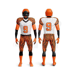 Ensemble d'uniformes de football américain orange et blanc à rayures tigrées, impression par sublimation, respirant, taille adulte homme, service OEM - Product Image 1
