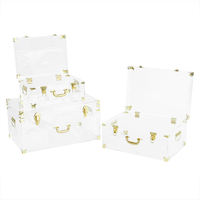 Ensemble de boîtes de rangement en acrylique transparent, 3 couches, couvercle à charnières, quincaillerie dorée, design empilable, style minimaliste