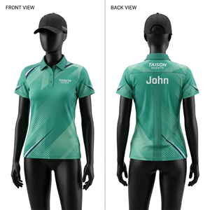 Polo de golf pour femmes, 180 GSM, tissu polyester de haute qualité, séchage rapide, vert foncé, empiècements contrastés, logo personnalisé par transfert thermique - Product Image 2