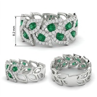 Bague Feuille Botanique 18K en Or Véritable Certifié avec Émeraude Naturelle et Diamant, Alliance de Mariage Motif Vigne Entrelacée, Pierre Précieuse Verte