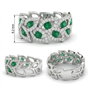 Anillo Botánico de Hoja de 18K con Esmeralda Natural y Diamantes, Anillo de Boda con Diseño de Guirnalda Entrelazada, Gema Verde, Oro 100% Real Certificado - Product Image 5