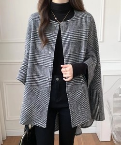 <b>Women's</b> Solid O-Neck Batwing Sleeve <b>Poncho</b> Coat Snap Closure Thick Autumn Eco-friendly Cotton Filled Wool Blends Polyester - Product Image 6
