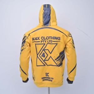 Sweat-shirt à capuche pour homme KEX, imprimé jaune et bleu, streetwear, coupe classique, design tendance avec poche, respirant, en polaire polyester, pour l'automne - Product Image 3