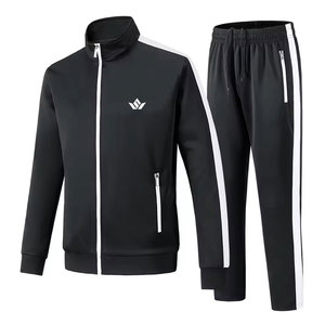 <b>Men</b> Tracksuit Black <b>White</b> Stripe Full Zip Sporty <b>Jacket</b> Pants Set Breathable Regular Fit Autumn Wear Solid Design - Product Image 1
