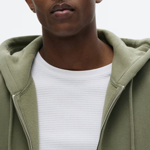 Sudadera con Capucha y Cierre para Hombre, Color Verde Oliva, Corte Holgado, Informal, de Algodón Tejido, Color Sólido, Transpirable, para Otoño - Product Image 3
