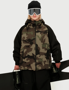 Women Hooded Ski <b>Jacket</b> Printed <b>Camo</b> Print Waterproof Insulated Snowboarding Coat Zipper Closure Black Pants Skiwear - Product Image 6