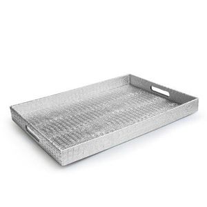 Plateau de service rectangulaire vintage en aluminium, finition argentée polie, plateau moderne en métal texturé pour la restauration et la décoration intérieure - Product Image 4