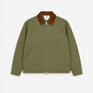 เสื้อแจ็คเก็ตผ้าแคนวาสสีแทนสำหรับผู้ชาย OEM พร้อมปกคอร์ดูรอย ซิปแบบสั่งทำพิเศษ เสื้อแจ็คเก็ตอเนกประสงค์ลำลอง - Product Image 4