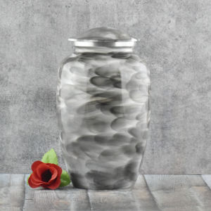 "Elegant Black and White Marble Texture Metal Cremation Urn for Human Ashes - Handcrafted <b>Memorial</b> Jar with Unique Swirl Pattern - Product Image 1