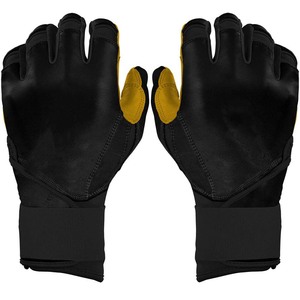 Gants de frappe en cuir noir avec paume rembourrée jaune et fermeture auto-agrippante pour l'entraînement des adultes - Product Image 1