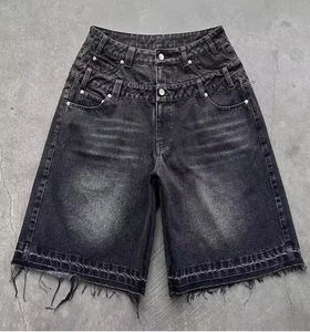 Short de sport pour homme en coton, coupe ample, style streetwear, épais, délavé vintage, avec taille élastique, style jogger cargo, pour le basketball et la course à pied - Product Image 1