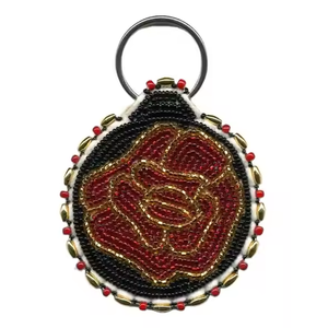 Porte-clés multifonctionnel avec broderie de perles complexe, sangle en cuir durable, porte-clés décoratif de forme ovale avec perles - Product Image 1
