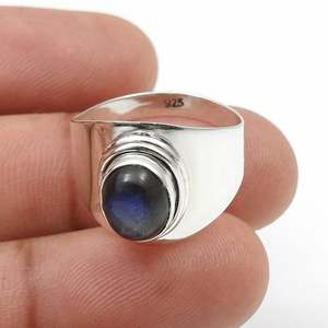925 Sterling Silver Vintage <b>Ring</b> Oxidized With Oval Cut <b>Labradorite</b> Gemstone Trendy Boho Jewelry For Wedding-Engagement-Party - Product Image 4