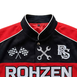 Unisex Rohzen Sports Racing Varsity <b>Bomber</b> <b>Jacket</b> % Cotton Anti-Uv Embroidered Patch Motorsport Team Snap Button Streetwear - Product Image 6