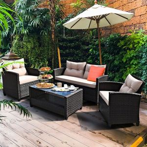 Conjunto de Muebles de Bistró de Ratán para Exteriores, 4 Piezas con Mesa de Estante Inferior y Sillones - Product Image 3