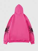 Sweat à capuche zippé surdimensionné rose personnalisé avec motif araignée, style streetwear, sweat à capuche personnalisé avec toile d'araignée, zippé