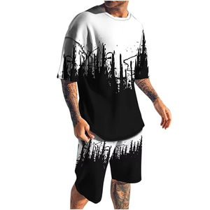 Conjunto de verano de 2 piezas para hombre, informal, de algodón transpirable, de alta calidad profesional, con estampado a color, para venta en línea a bajo precio. - Product Image 1