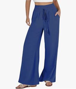 Stocklots <span class=keywords><strong>Pantaloni</strong></span> da donna estivi elasticizzati, lavati, traspiranti, a vita alta, a gamba larga, <span class=keywords><strong>con</strong></span> coulisse, per abbigliamento casual e sportivo - Product Image 3