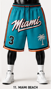 Shorts de basketball pour hommes Miami Beach, imprimé par sublimation, taille élastique, respirant, style décontracté, motif palmier numéro 3 - Product Image 1