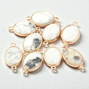 Connecteur ovale en howlite 10x14mm en pierre naturelle - Fourniture de fabrication de bijoux en argent sterling plaqué or - Product Image 1