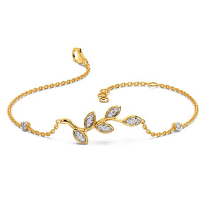 Bracelet asymétrique en forme de branche de feuille avec chaîne en diamant - Product Image 1