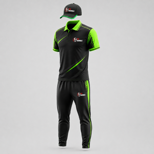 Uniforme de críquet Fly Humble para hombre, negro y verde en contraste, conjunto deportivo de secado rápido, corte regular, para todas las estaciones, con logotipo bordado. - Product Image 6