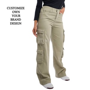 Moda mujer marca personalizada Casual cinturón bucles caqui utilidad cinturón botón múltiples bolsillos Pantalones de mujer Jeans Cargo pantalón - Product Image 5