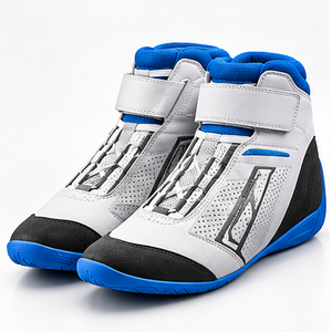 Bottes de moto AULTRA ONE ENTERPRISES blanches et bleues, respirantes, légères, à lacets et fermeture auto-agrippante, en cuir véritable, semelle en caoutchouc - Product Image 2