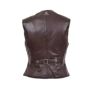 <b>Women</b> Genuine Leather Motorcycle <b>Waistcoat</b> Vintage Slim Fit Biker Vest Sleeveless V Neck Outerwear Windproof Casual Fashion - Product Image 6
