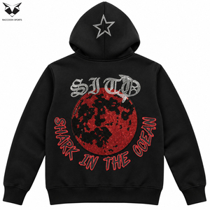 Sudadera con capucha de algodón pesado para hombre, negra, con pedrería, estilo streetwear, hombros caídos, gráfico de diamantes, personalizada - Product Image 2
