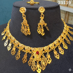 MOLL JEWELLERS Trendy <b>Indian</b> 24K Gold Plated Alloy Floral Necklace Earring <b>Set</b> Zircon Women Wedding Gift <b>Jewelry</b> Third Party - Product Image 4