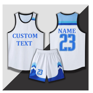 Conjunto de Uniforme de Baloncesto Sublimado Personalizado Blanco Azul 23 Unisex Adulto Camiseta sin Mangas Pantalones Cortos Transpirables que Absorben la Humedad - Product Image 5
