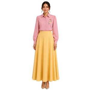 Pink and Dandelion Women Embroidered Blouse and Maxi <b>Skirt</b> Set <b>Long</b> Sleeve Button Up High Waist Modest Two Piece Outfit OEM - Product Image 1