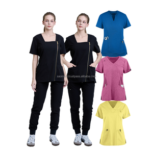 PROMOTION EXCEPTIONNELLE : Ensemble d'uniformes médicaux unisexes à col en V avec pantalon droit – Haut et pantalon de travail médical – Usine FMF - Product Image 5