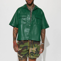 Survêtement en similicuir marron délavé de haute qualité – Streetwear Hip Hop pour hommes – Ensemble à manches courtes avec logo personnalisé