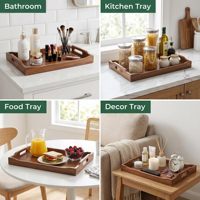 Premium natuurlijke acacia houten serveerschaal met verhoogde rand, multifunctionele schaal voor het presenteren van eten voor restaurant, hotel en thuis.