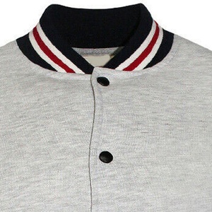 Men's Gray Varsity <b>Jacket</b> With Red <b>White</b> Black Trim Button Front Casual Baseball Style Fleece Material Autumn Wear - Product Image 6