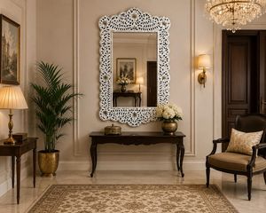 High Quality Modern Decorative Dressing Mirror Stand Indian Handmade Bone Inlay Wall Mirror <b>Frame</b> Bone Inlay Material - Product Image 1