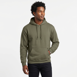 Sweat-shirt à capuche surdimensionné vert olive pour homme et femme, pull à capuche uni en tricot 100% coton non tissé pour l'hiver - Product Image 5