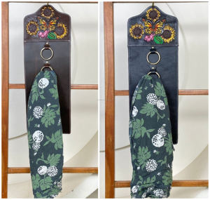 Organizador de Bufandas de Cuero Genuino Hecho a Mano para Colgar en la Pared, Estilo Rústico Occidental, con Anillas para Bufandas, Cinturones y Corbatas - Product Image 5