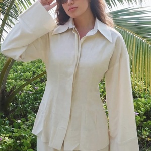 Camisas de Mujer con Botones Ocultos, Blusa de Rayón y Lino de Manga Larga y Ancha, Camisas de Vestir, Blusas Casuales de Verano, Blusa de Trabajo - Product Image 2