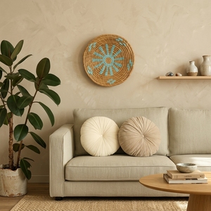 Décoration murale tissée suspendue, assiette décorative naturelle tissée à la main pour la maison, le café ou le centre de villégiature - Product Image 6