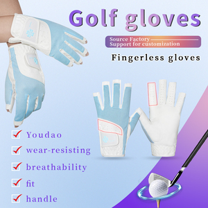 Unisex Half <b>Finger</b> Golf Glove White and <b>Light</b> Blue Pu Material Pull On Closure Sports Use - Product Image 4
