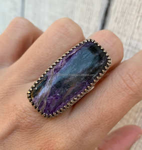 Bague de déclaration en argent sterling 925 avec pierre précieuse de charoite naturelle Flashy Boho mariage/bague de fête cadeau pour elle - Product Image 1