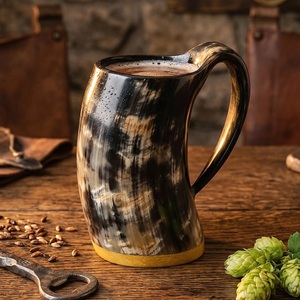 Taza de Cuerno Natural Hecha a Mano, Estilo Vikingo Rústico, Apta para Alimentos, Material Orgánico Negro, Recuerdo para Decoración de Acción de Gracias - Product Image 4