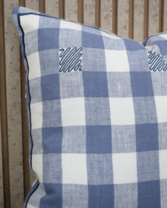 100% Pure Linen Embroidered Solid Check Luxury Eco-Friendly Washable <b>Cushion</b> <b>Cover</b> Blue White Decorative Throw Pillow <b>Cover</b> - Product Image 2